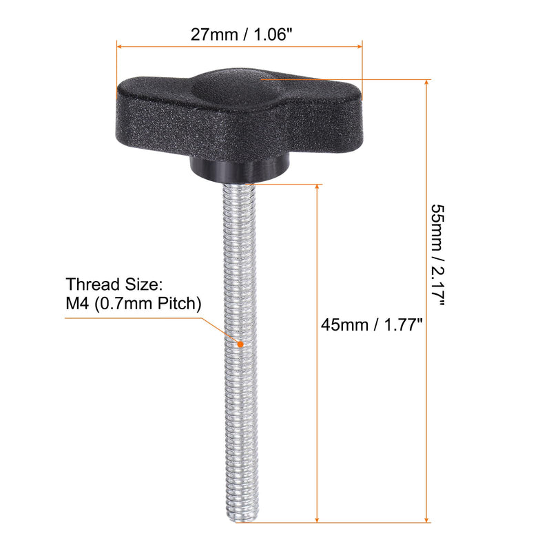 [Australia - AusPower] - 20pcs Tee Wing Knobs Thumb Screws M4 x 45mm Standard Male Thread Plastic T Knobs Handles Hand Clamping Knobs Grip Thumbscrew, Black 