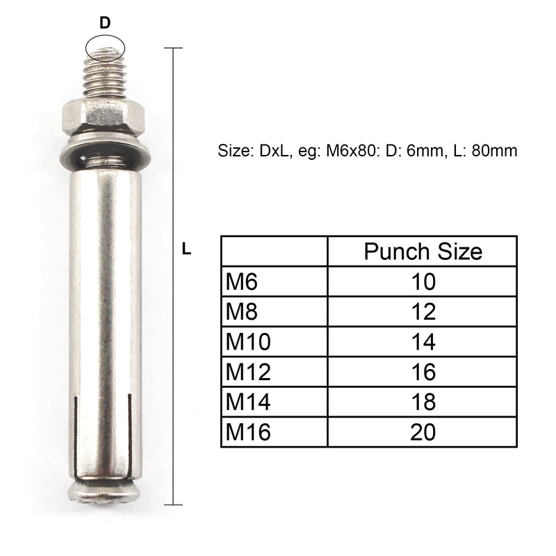 [Australia - AusPower] - 6 Pcs M10x110 304 Stainless Steel External Expansion Bolts Screw Sleeve Anchor Bolt 