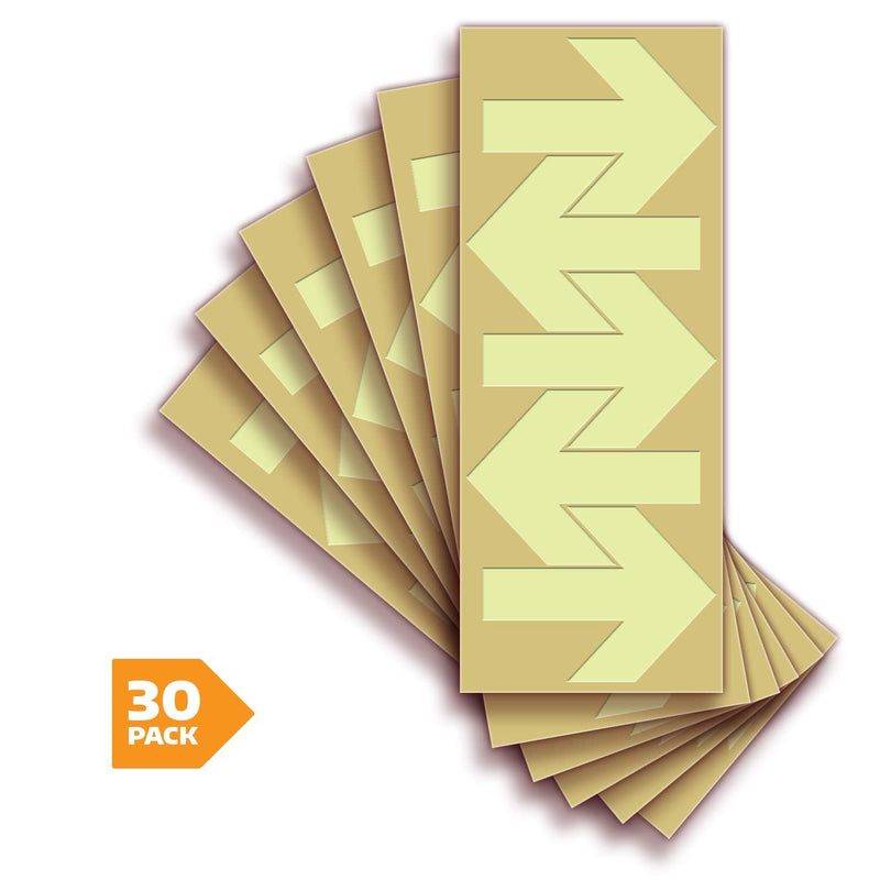 iSYFIX Glow in the Dark Arrow Stickers - 30 Pack, 4x3 Inch - Premium Self-Adhesive Photoluminescent Vinyl, Safety Sticker, Perfect to mark Stairs, Exits, Steps, Garages, Home, Office, Switches & Walls