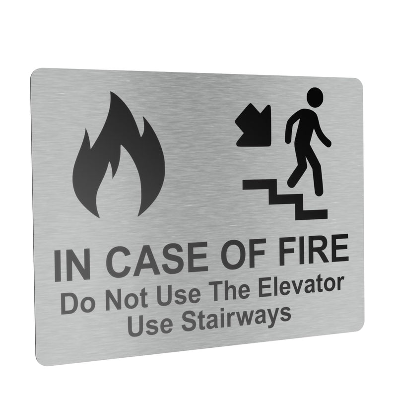 Fire Safety Sign - "In Case Of Fire Do Not Use The Elevator Use Stairways" - Aluminium, UV Printed, Self-Adhesive, Interior/Exterior Use, Fire Exit Direction (Large) Large