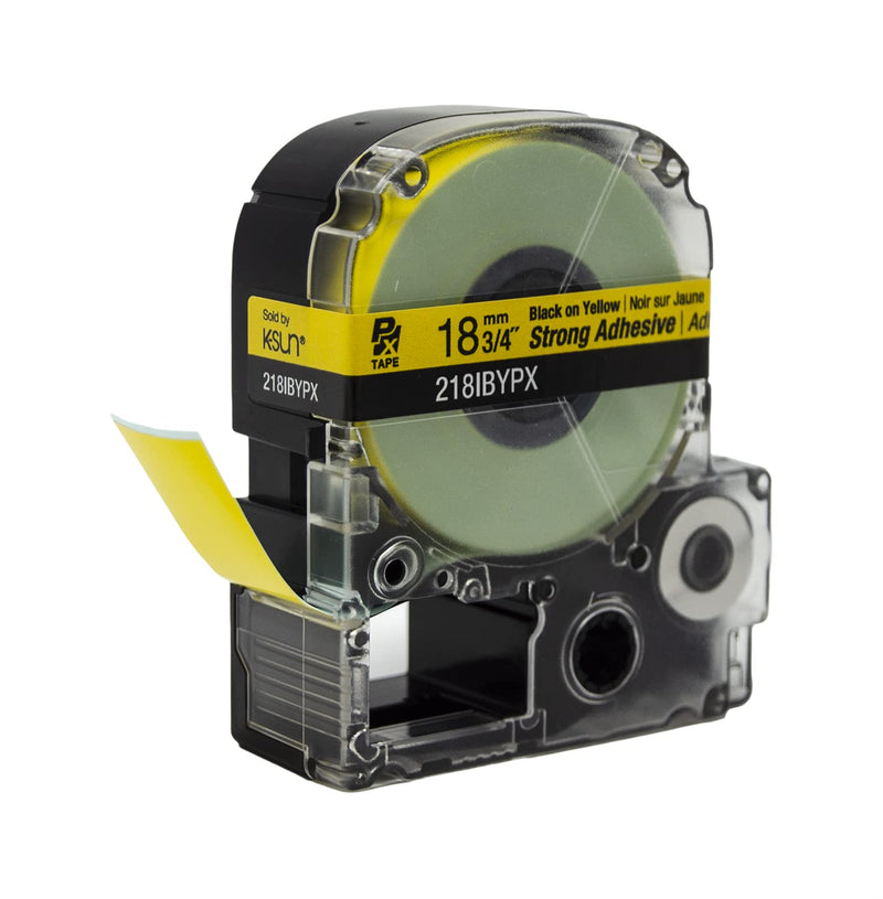 [Australia - AusPower] - Epson LABELWORKS 218IBYPX Genuine PET Tape Cartridge - Black on Yellow Strong Adhesive Standard Industrial Label Maker Tape - 3/4" (18MM) Wide, 30 ft 