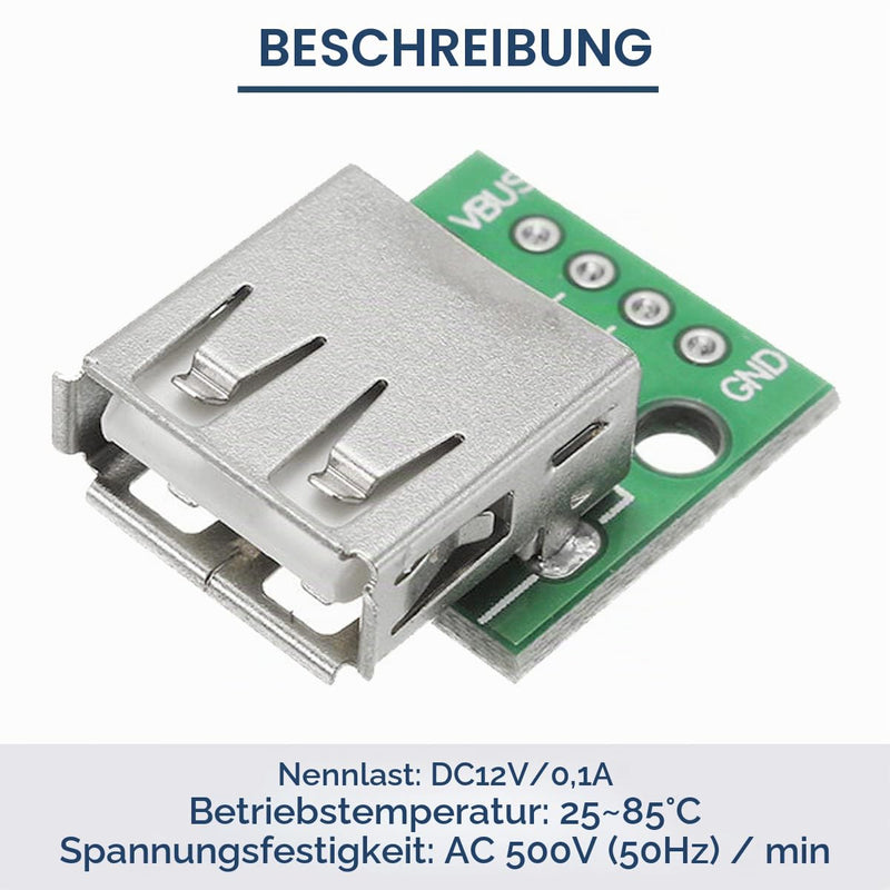 10 Pieces USB Type A Female to DIP Adapter 2.54mm 4 Pin USB 2.0 Type A Female to DIP Converter Breakout Board for DIY Power Supply with 40 Pin Header