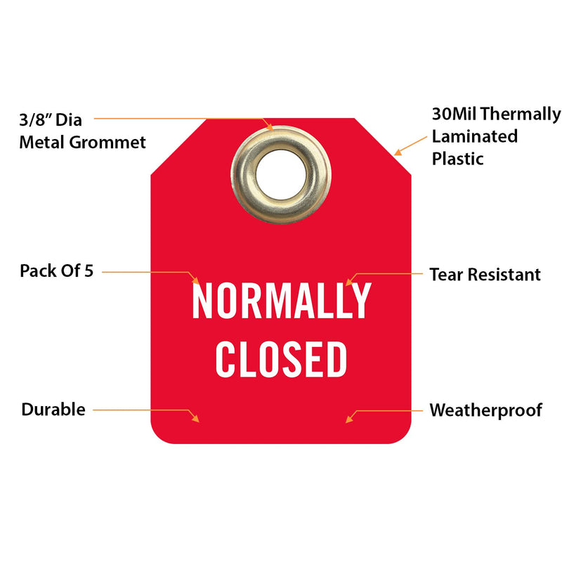 SmartSign Normally Closed 2 Sided Valve Tag | 2" x 2.5" Plastic, Pack of 5, Made in USA