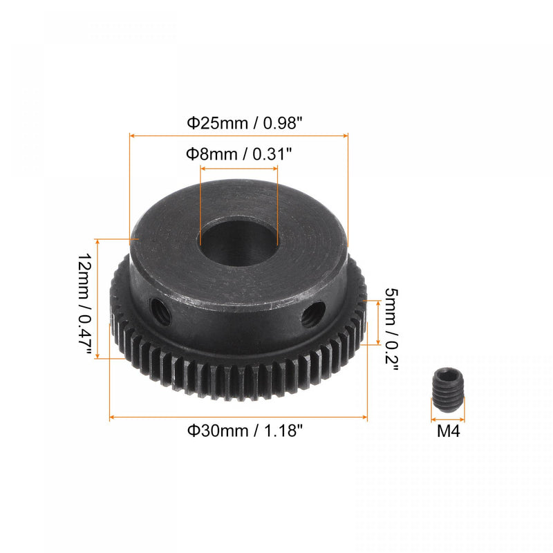 [Australia - AusPower] - uxcell Pinion Gear Set, 45# Carbon Steel Motor Rack Spur Gear with Step Black, 0.5 Mod 58T 8mm Bore 30mm Outer Dia, M4 Set Screws Included 