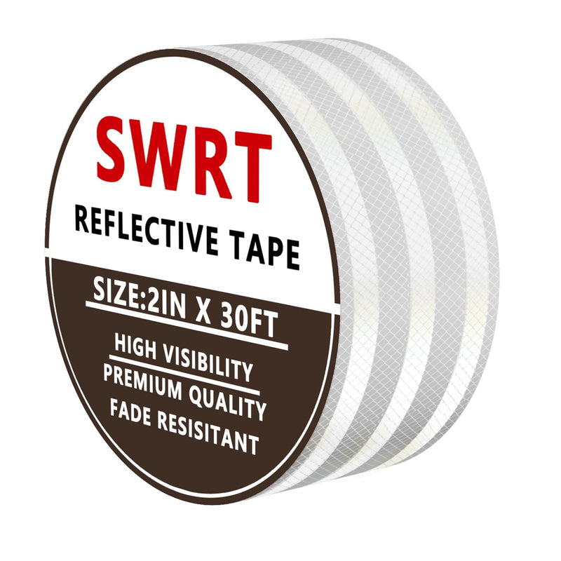 SWRT 2 Inch X 30 FT Reflective Tape Outdoor Waterproof DOT-C2 Fade Resistant White Reflective Tape Strong Adhesive Safety Warning Tape Reflector Conspicuity Tape for Trailer Trucks Bikes 2IN x 30FT