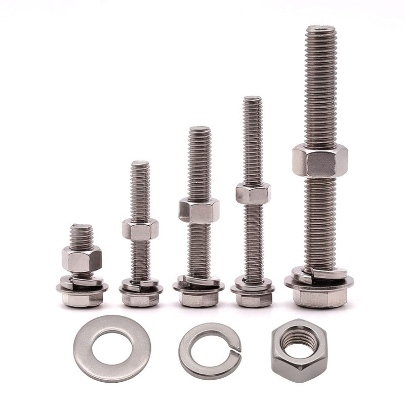 [Australia - AusPower] - (4 Sets) 1/2-13 x 6 Stainless Steel Hex Bolts & Hex Nuts & Flat Washers SAE & Lock Washers Hardware Kit, 304 Stainless Steel 18-8, Full Thread Hexagon Bolt Assortment 1/2-13 x 6" 4 