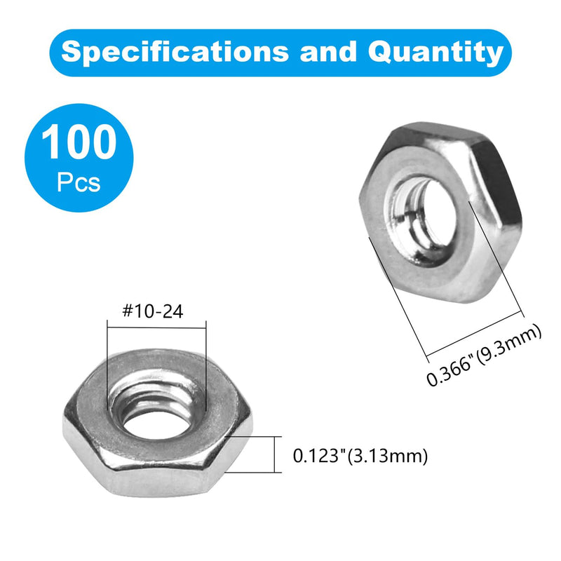 [Australia - AusPower] - Yinpecly 100pcs #10-24 Hex Nuts, 304 Stainless Steel,Coarse Thread Hexagon Nut,Hex Drive, UNC Small Nuts Fasteners,10-24 Replacement Nut, Right Hand,Tiny #10-24;100 PCS 