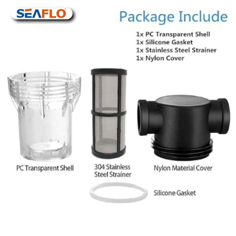 [Australia - AusPower] - SEAFLO 1/2" Female NPT in-Line Strainer with 100 Mesh Stainless Steel Filter Screen – Clear Bowl for Easy Cleaning | Model SF-ST-12 (2-Pack) 2-Pack 