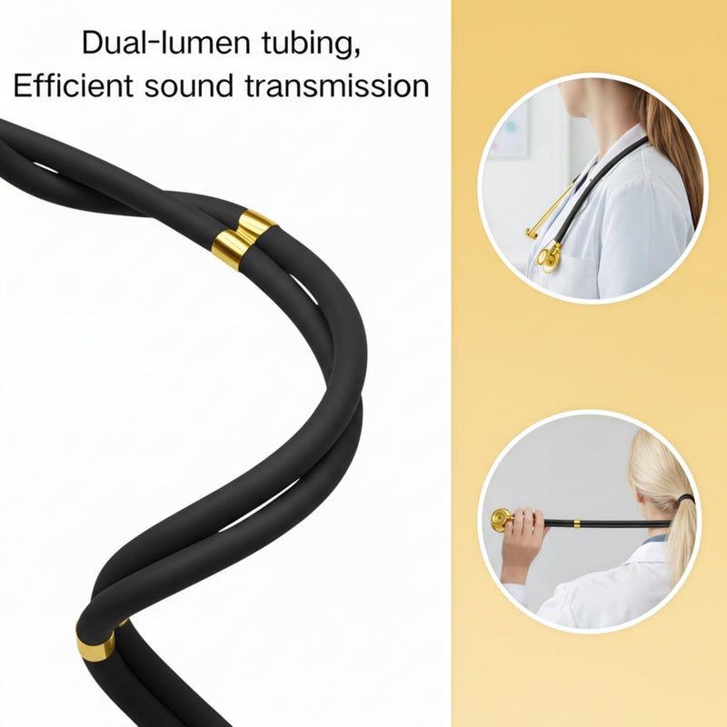 MaiWieel-Sprague Rappaport Stethoscope with Dual-sided Chestpiece Black and Gray Stethoscope for Nurses, Doctor, EMTs and Medical Students, Soft Eartips and Tubing (Titanium Gold) Titanium Gold