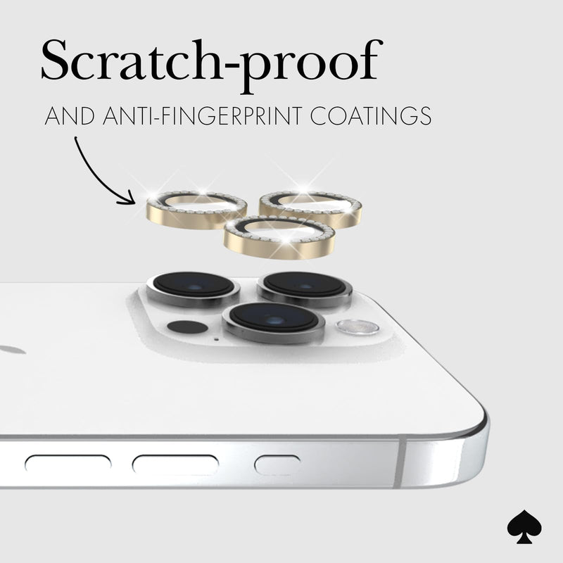 [Australia - AusPower] - Kate Spade New York iPhone 15 Pro/iPhone 15 Pro Max Camera Lens Protector with Aluminum Rings - Crystal 