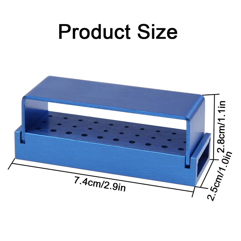 [Australia - AusPower] - Dental Burs Holder Block Case 30 Holes 2Pcs Disinfection Diamond Burs Aluminium Autoclavable Opening Box for Laboratory Clinics（Sliver and Blue） 