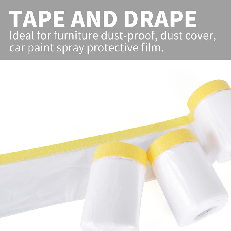 [Australia - AusPower] - Pre-Taped Masking Film, Tape and Drape, Plastic Sheeting Roll, Automotive Painters Masking Tape Film, Plastic Sheeting Cover for Appliance and Furniture, 22inch X 30yard, 3Rolls 550mm x 27m 