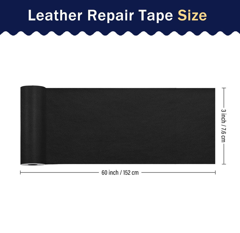 Self Adhesive Leather Repair Tape Kit- Leather Repair Patch for Furniture， Vinyl Repair Patch, Ideal for Car Seats Couch Sofa Office Chair, （3x60 Inch, Black）