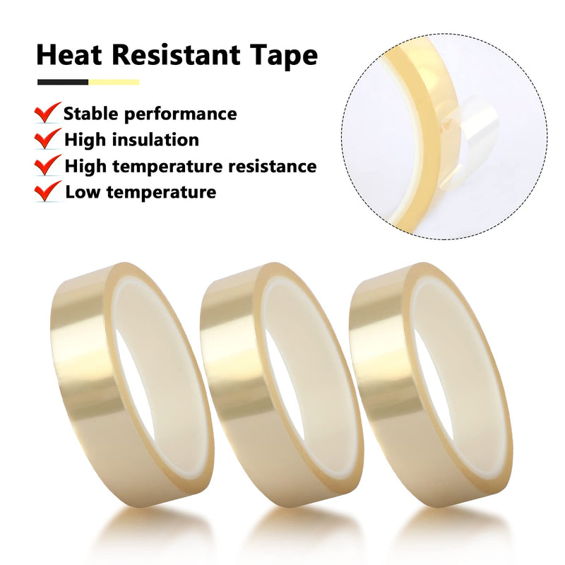 Viaky 3 Rolls High Temperature Tapes, 20mm*108ft Heat Resistant Tape No Residue Heat Transfer Adhesive Tape for Sublimation, Electronics, Soldering, 3D Printing, Heat Press（Clear） Transparent