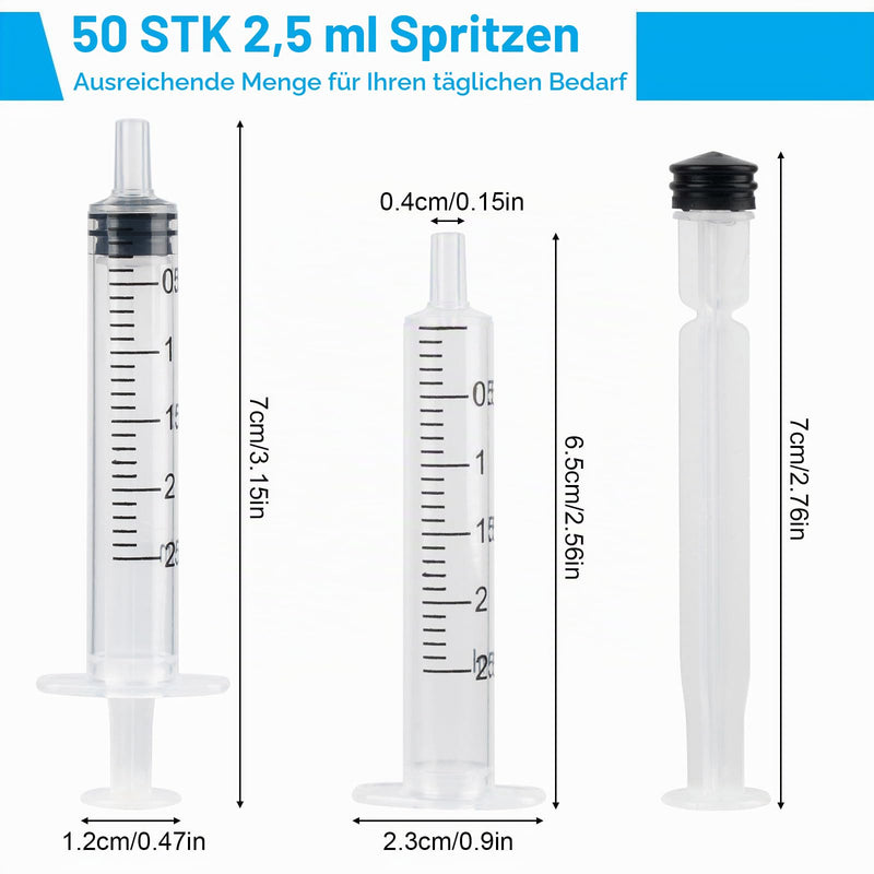 Pack of 50 Syringes, Reusable Colostrum Syringe 2.5 ml | Dosing syringe without needle, feeding syringe for small pet feeding, liquid measure syringes, laboratory, industry 2.5 ml, 50 pieces