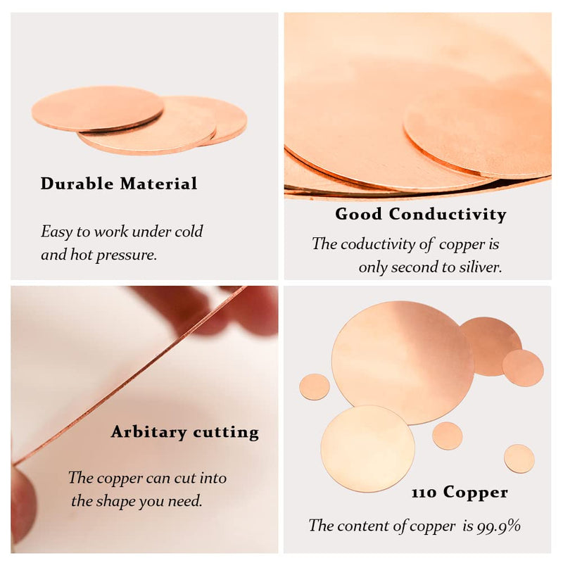 2 Pcs Pure Copper Round Plate, 24 Gauge 0.02" Thickness x 8" Diameter, Copper Metal Sheet for Crafts Dia: 8" Thickness:24Ga/0.5mm