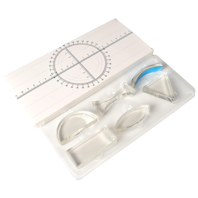 [Australia - AusPower] - 6 Pcs Acrylic Glass Light Prism Optical Lens Triangular Semicircular Rectangular Concave convex mirror Len Physics Demonstration Tools Equipment for Physics Teaching Lab Reflection refraction Science 