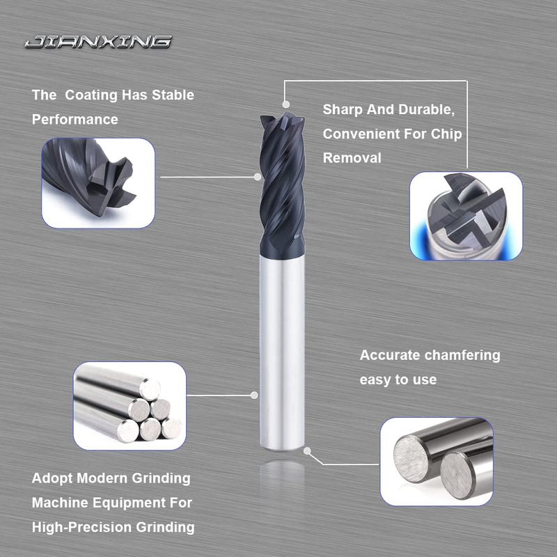 Carbide Square End Mill for Alloy Steels/Hardened Steels, 1/16" End Mill Bits, 4 Flute HRC 55 Deg AlTiN Coating, CNC Router Bits (4 Pcs) 1/16" (4 Pcs)