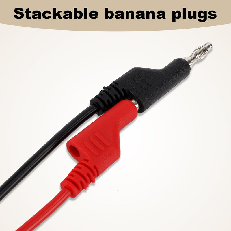 [Australia - AusPower] - 2pcs Small Multimeter Banana Plug to Crocodile Alligator Clip Test Power Probe, 4mm Stackable Test Lead Cable 1m Long Wire for Electrical Testing 1000V 10A Multimeter 