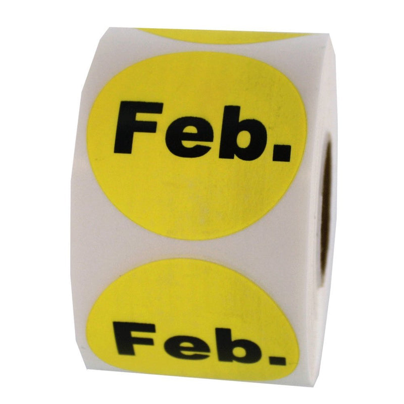 LabelValue.com | February Date Inventory Labels 1.5" Round - 500 Yellow Labels Per Roll