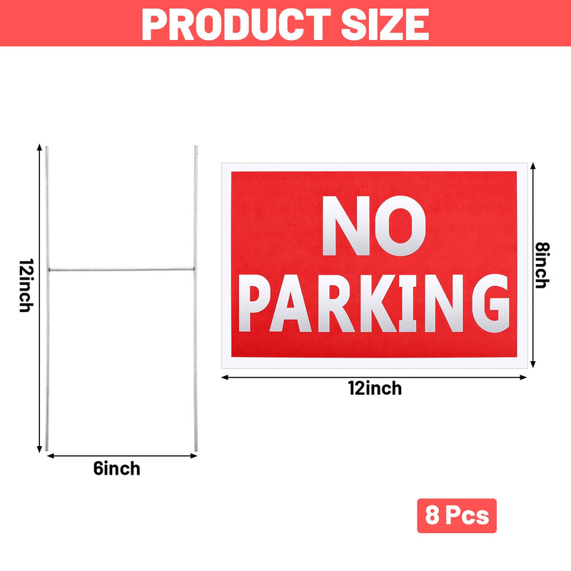 8 Pcs 8 x 12 Inches No Parking Signs with Stand, Double Side Plastic Outdoor Weather Resistant Waterproof Parking Yard Sign White Letter Red Background for Grass Driveways Yard Lawn
