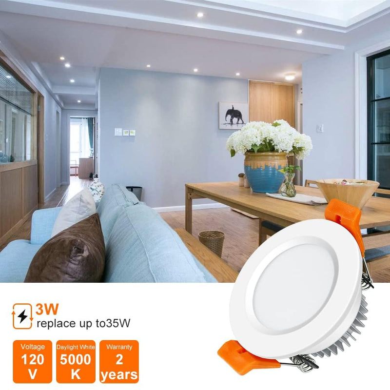 inShareplus 6 Pack 2 Inch LED Recessed Lighting, Downlight Dimmable 3W (35W Equivalent), 5000K Daylight White, CRI80, Recessed Light Fixtures with LED Driver White/6 Pack