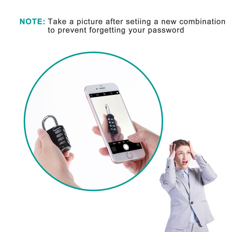 [Australia - AusPower] - ZHEGE Long Shackle Padlock, 4 Digit Combination Lock, Resettable Weatherproof Combo Lock for School, Gym Employee Locker, Outdoor, Fence (Black) 1P, Black 