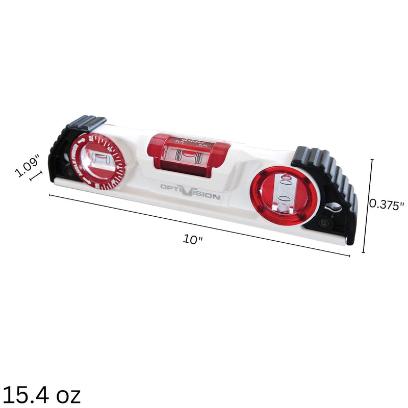 [Australia - AusPower] - Kapro - 935 Magnetic Cast Red Torpedo Level - Features Optivision, Angle Finder, and V-Groove - For Tilling, Masonry, and Construction - 10 in 