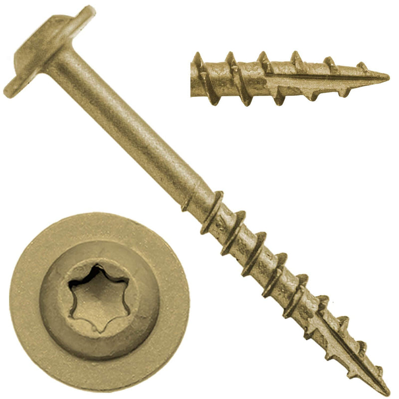 #8 x 1-1/4" Bronze Star Exterior Coated Modified Truss Head Cabinet Wood Screw Torx/Star Drive Head (1 POUND - ~183 Screws) - Multipurpose Exterior Coated Torx/Star Drive Wood Screws #8 x 1-1/4"- 1 lb ~183 Screws
