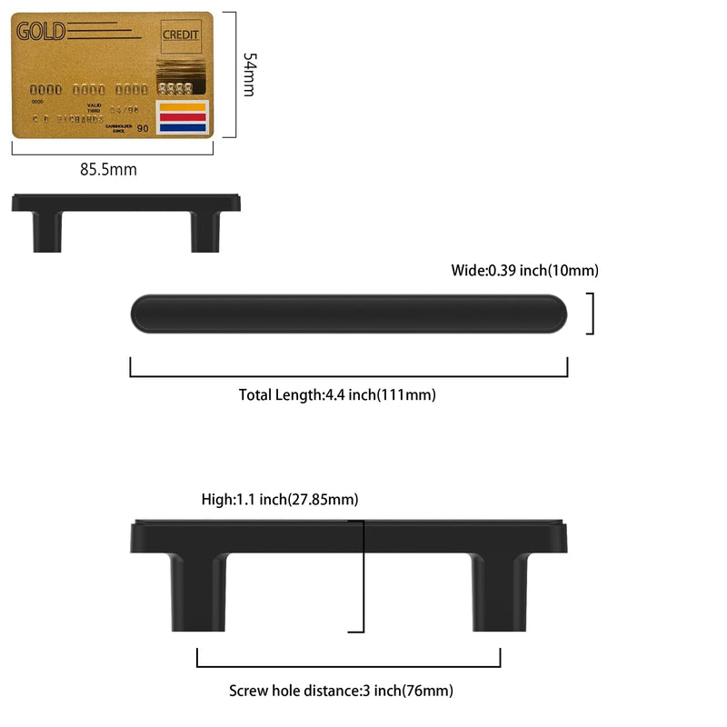 Amerdeco 10 Pack Matte Black Cabinet Pulls 3 Inch(76mm) Hole Center Drawer Pulls Cabinet Hardware Kitchen Cabinet Handles for Bathroom Dresser Pulls ZH0065 3"/76MM Hole Center