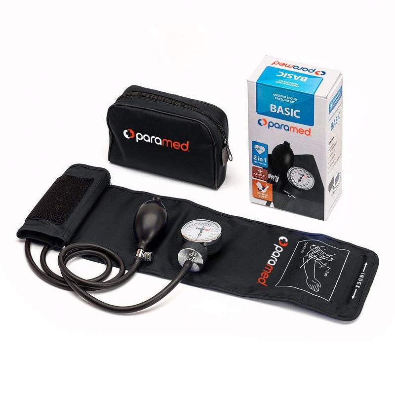 [Australia - AusPower] - PARAMED Aneroid Sphygmomanometer – Manual Blood Pressure Cuff with Universal Cuff 8.7-16.5" and D-Ring – Carrying Case in The kit – Black – Stethoscope Not Included 