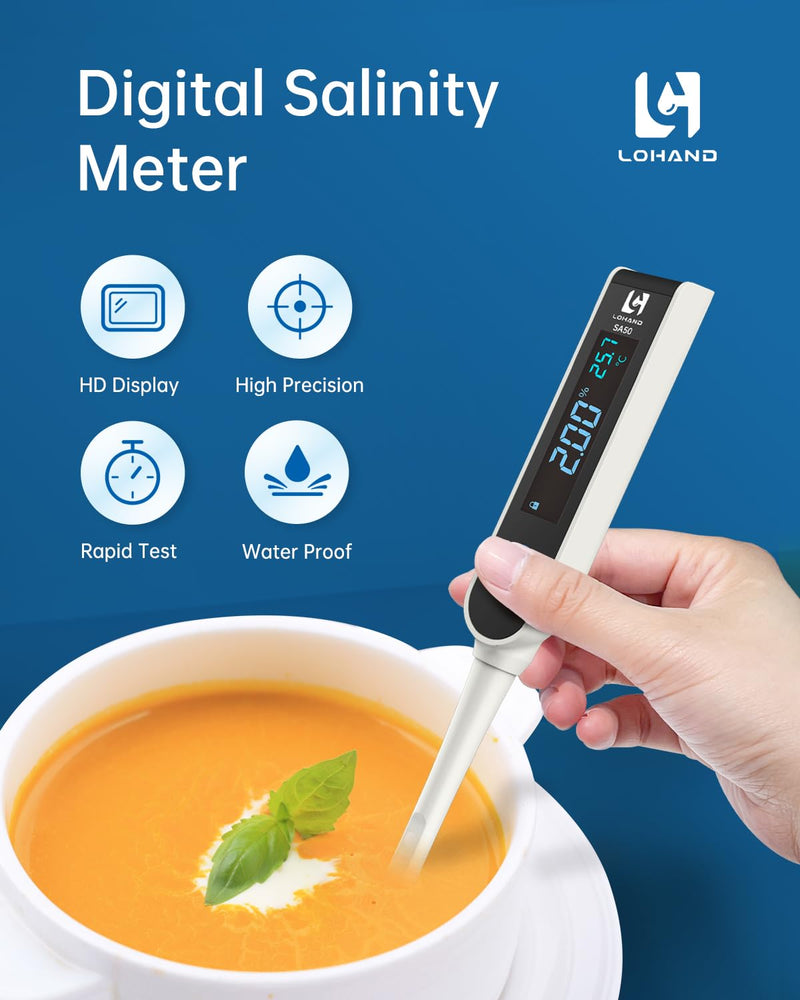 [Australia - AusPower] - Digital Salinity Meter, Platinum Electrode & Concave Surface for Lab-Grade Accuracy, Auto-Measured Salt Content Tester, Rapid Test for Aquarium/Saltwater/Salty Food, Range: 50ppt/1.000〜1.045 