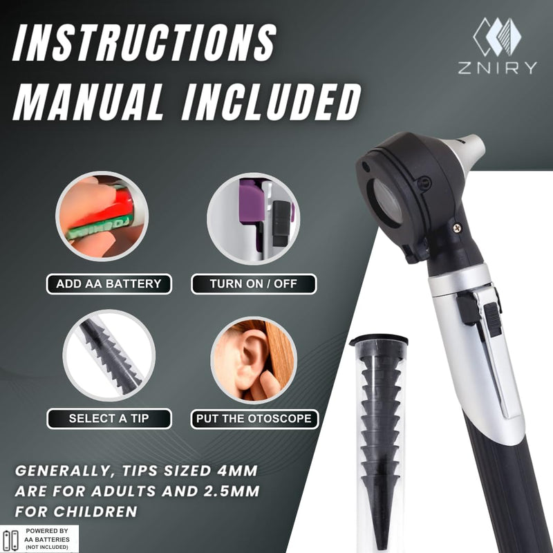 [Australia - AusPower] - Fiber Optic Mini Otoscope - Ear Scope with Light for Infection Detection, Wax Removal, and at-Home ENT Exams (Black Color) 