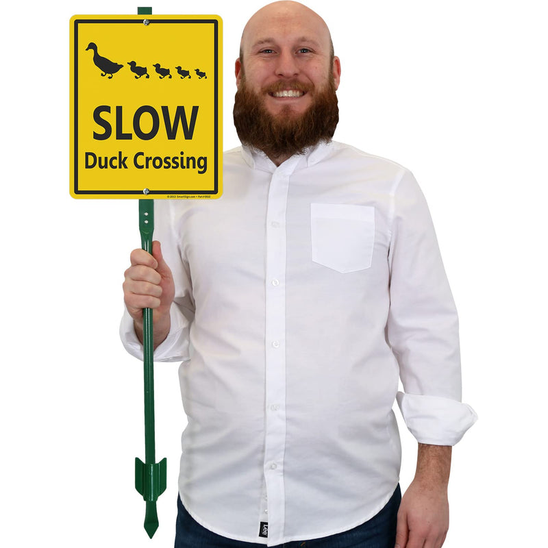 SmartSign 12 x 10 inch “Slow - Duck Crossing” Yard Sign with 3 foot Stake, 40 mil Laminated Rustproof Aluminum, Black and Yellow, Set of 1 12" x 10" Aluminum Sign with 3' Stake