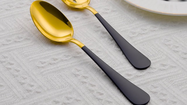 10-Piece Black & Gold Flatware Serving Set, 18/0 Stainless Steel Colorful Handle, Includes Serving Fork, Solid & Pierced Serving Spoon,Sugar Spoon,Butter Knife,Mirror Polished,Dishwasher Safe