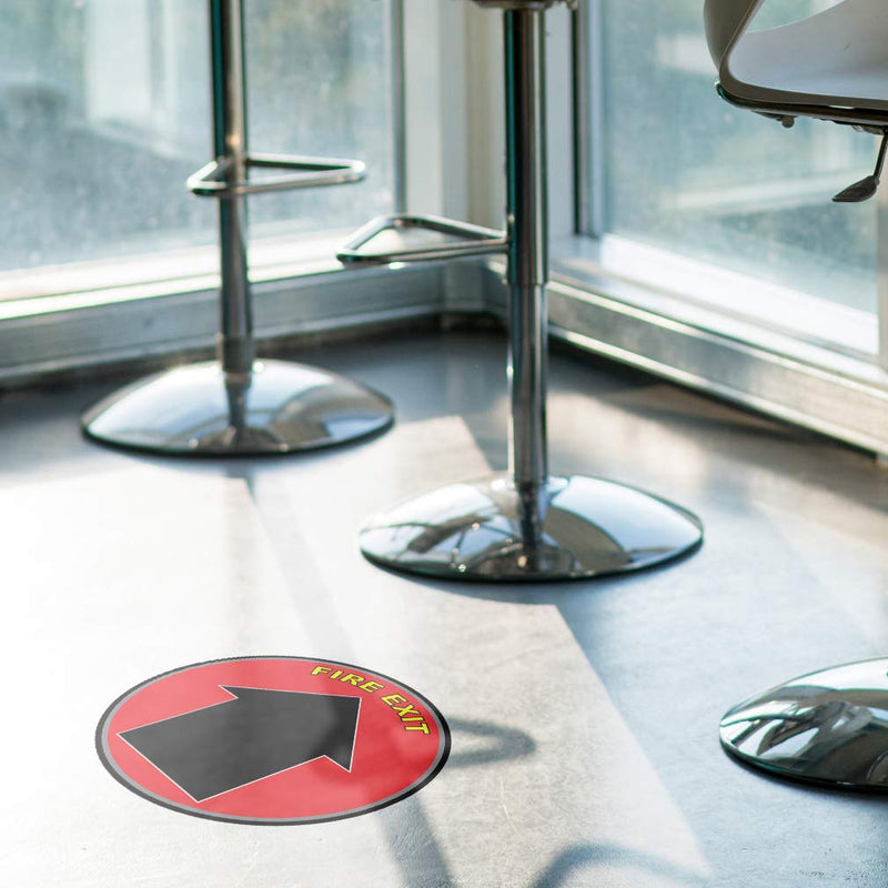 Fire Exit Floor Decals Red Anti-Slip Round Shape A Lifestyle Industrial Emergency Signs Stickers 17Inches Longer Side