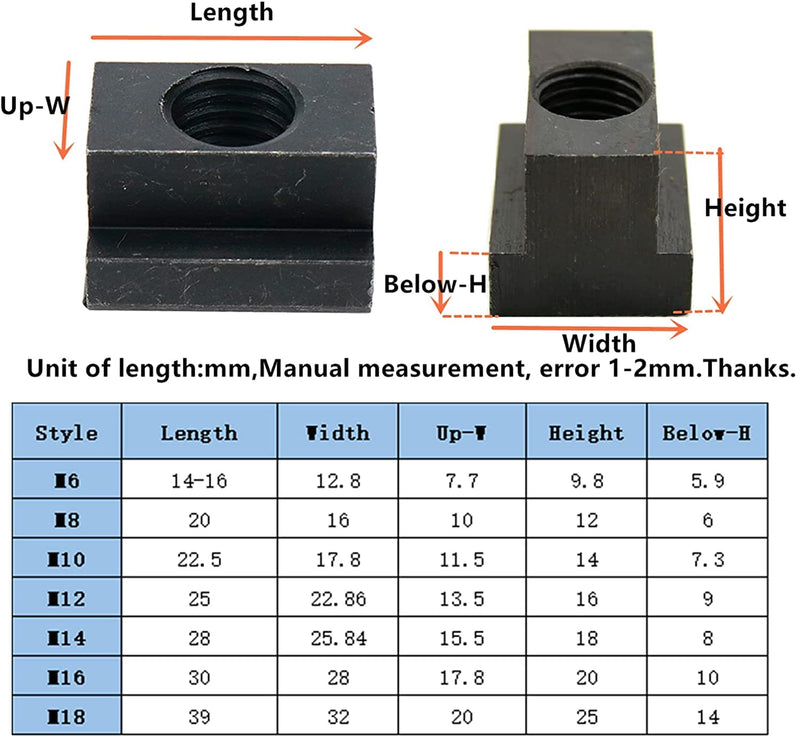 [Australia - AusPower] - M8 T-Slot Nut,Black Oxide Finish,Grade 8.8,5/16 Threads,Slot Width 10mm,Slot Depth 6mm,Total Depth 12mm,Pack of 12 M8 