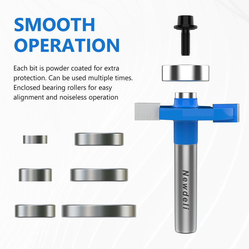 [Australia - AusPower] - Newdeli Rabbet Router Bit Set 1/4 Inch Shank - 4Pcs Rabbeting Router Bits?1/8",1/4",3/8", 1/2" Height? with 6 Bearings Set (1/2", 5/8", 3/4", 7/8", 1", 1-1/8" Bearings) - Wood Biscuit Slot Cutters 4Pcs Rabbet Router Bits-6 Bearings-1/4" Shank 