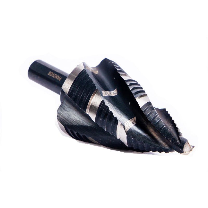Four Spiral Flute M35 Cobalt Step Drill Bit Set 1/4" - 1-3/8"(19 Sizes),Impact Ready Four Flute Step Drill Bit,3/8" 3-Flat Shank Step Bits for Hole Drilling Cutting on Metal, Steel, Aluminum 1/4" - 1-3/8" M35 step drill bit