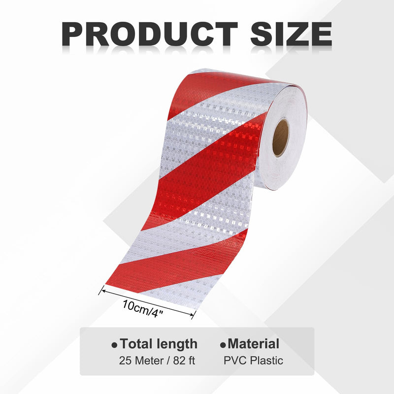 MECCANIXITY Reflective Tape, 4 Inch x 82 ft Warning Safety Sticker Night Reflectors Self-Adhesive Trailer Reflector Twill Tape for Cars Trucks Trailer, Red White 4 Inch x 82 Feet