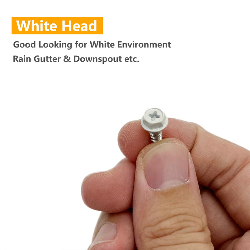 [Australia - AusPower] - White Painted Self Tapping Gutter Screws #8 x 1/2" Hex Head Downspout Sheet Metal Screws, 100 Pieces 