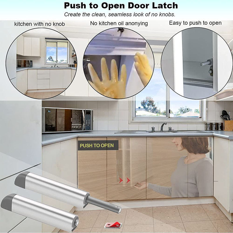 Magnetic Push Latches CBRIVE 16Pack Push to Open Cabinet Hardware Door Latch & Lock for Hidden Door Magnet Push Release Drawer Pull Pop Out for Kitchen RV Closet Tip On Close-Silver 16 Pack Silver