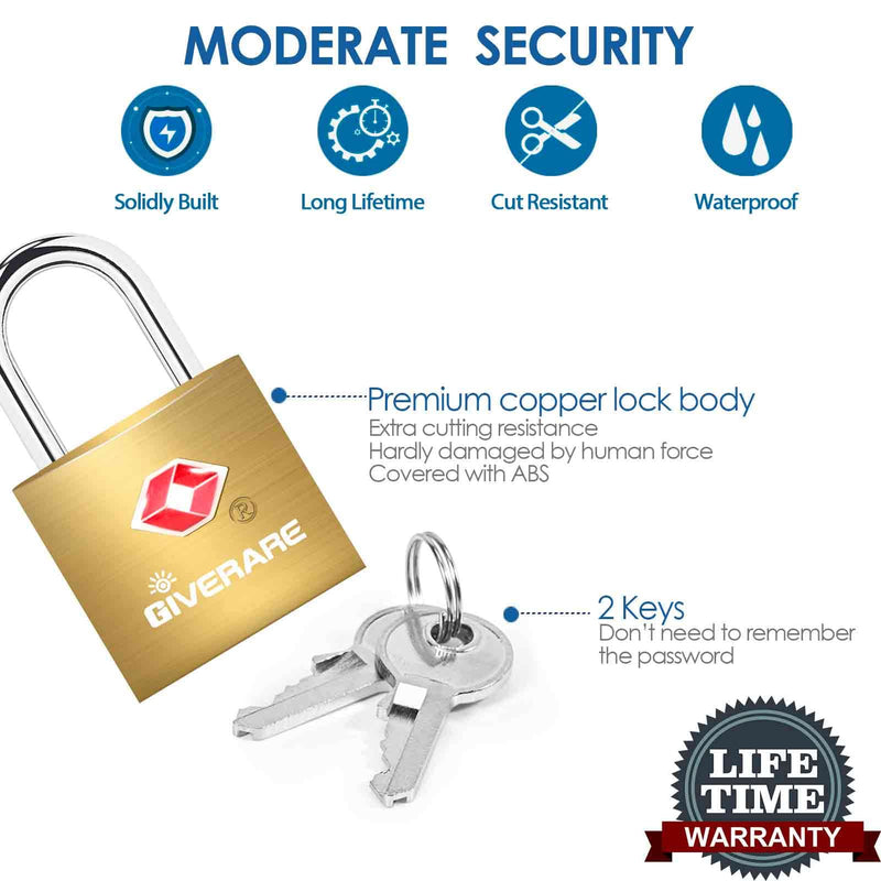 [Australia - AusPower] - 4 Pack TSA Approved Travel Luggage Locks with Keys, Solid Brass Copper Keyed Padlock, Small Locks for Suitcase, Backpack, Gym Locker, Jewelry Box, Gold-by GIVERARE 