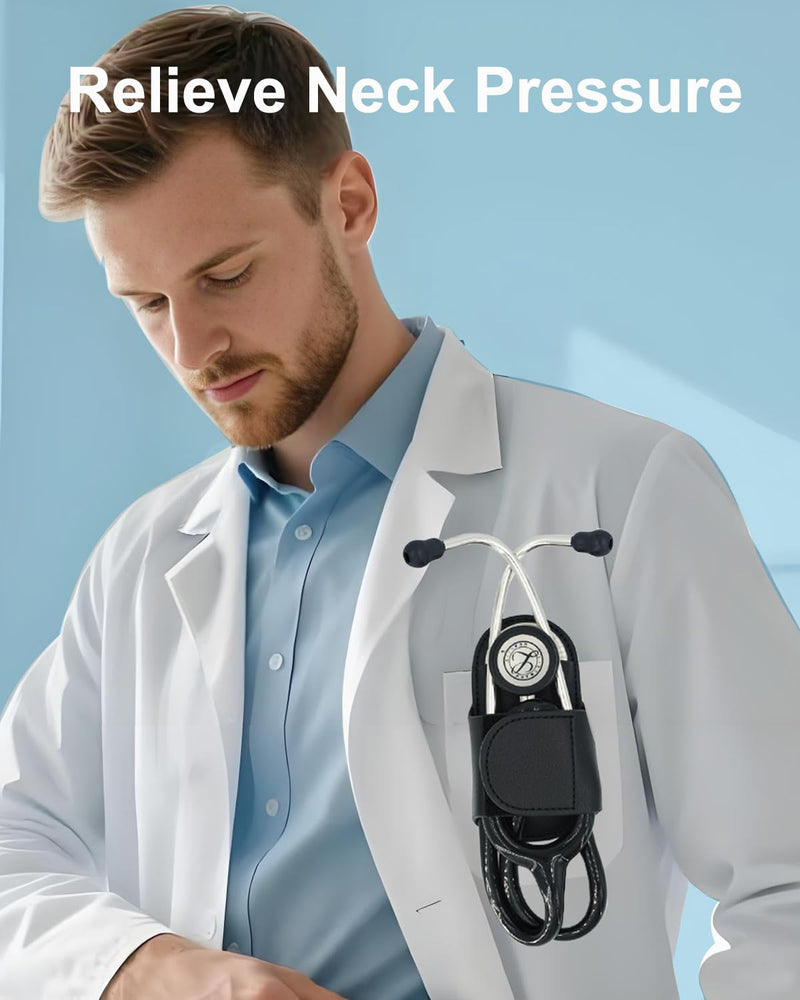 [Australia - AusPower] - Stethoscope Holder Hip Clip for 3M Littmann and Most Stethoscope, Lightweight PU Leather Hip Belt Holder Clip, Compact & Portable Protective Carry 