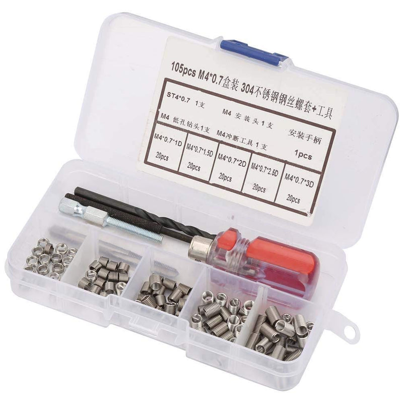 [Australia - AusPower] - 105pcs Threaded Inserts Repair Kit Stainless Steel Helicoil Type Wire Insert Installation Set (M4 x 0.7) M4 x 0.7 