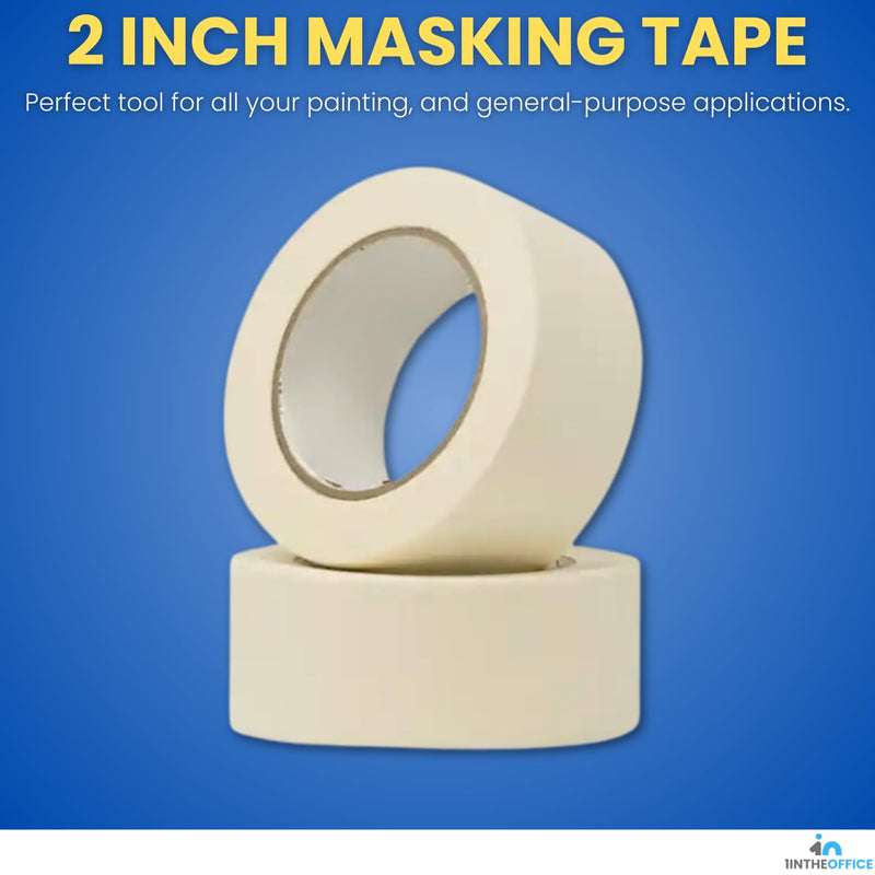 1InTheOffice Masking Tape 2 Inch, Wide Masking Tape, 2 Inch x 60.1-Yards, 3" Core, Beige, 2 Pack