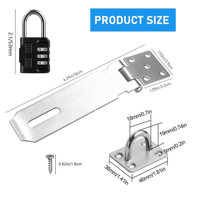 [Australia - AusPower] - 2Pcs Door Hasp Latch Lock,5 Inch 304 Stainless Steel Packlock Clasp Hasp Lock Latch with Screws for Cabinets, Closets 