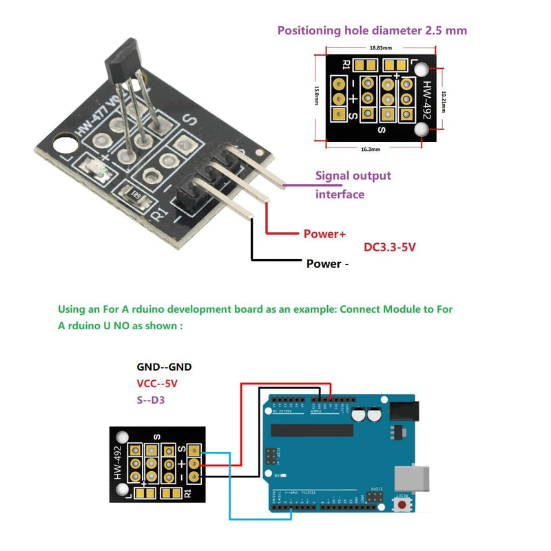 [Australia - AusPower] - 6Pcs Hall Effect Magnetic Sensor Module A3144 Hall Effect Sensor for Arduino PIC AVR Smart Cars DC 5V 