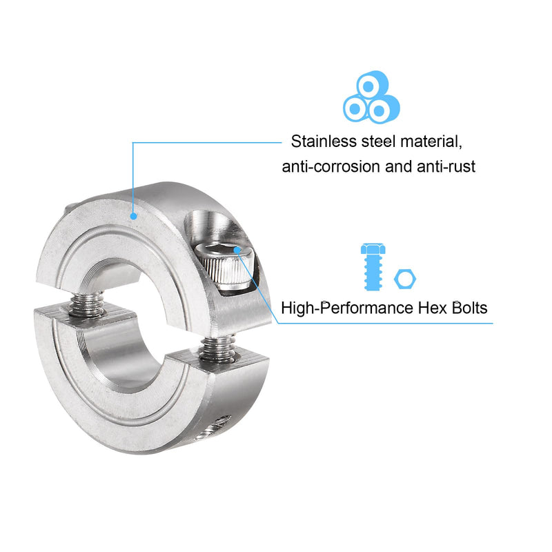 [Australia - AusPower] - HARFINGTON 4pcs Shaft Collar for 1/2" Rod 1-1/8" OD 13/32" Width 304 Stainless Steel Double Split Axle Clamp-On Collar with Set Screw 1/2" Bore 