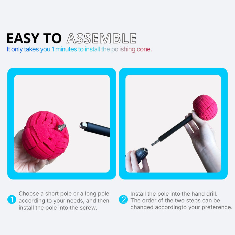 [Australia - AusPower] - 10 Pcs Car Wheel Hub Drill Polishing Cone Sponges, Polishing Pads, Polishing Balls, with Handheld Extension Holder, Suitable for Standard Household Electric Drills. ball & cone_10 